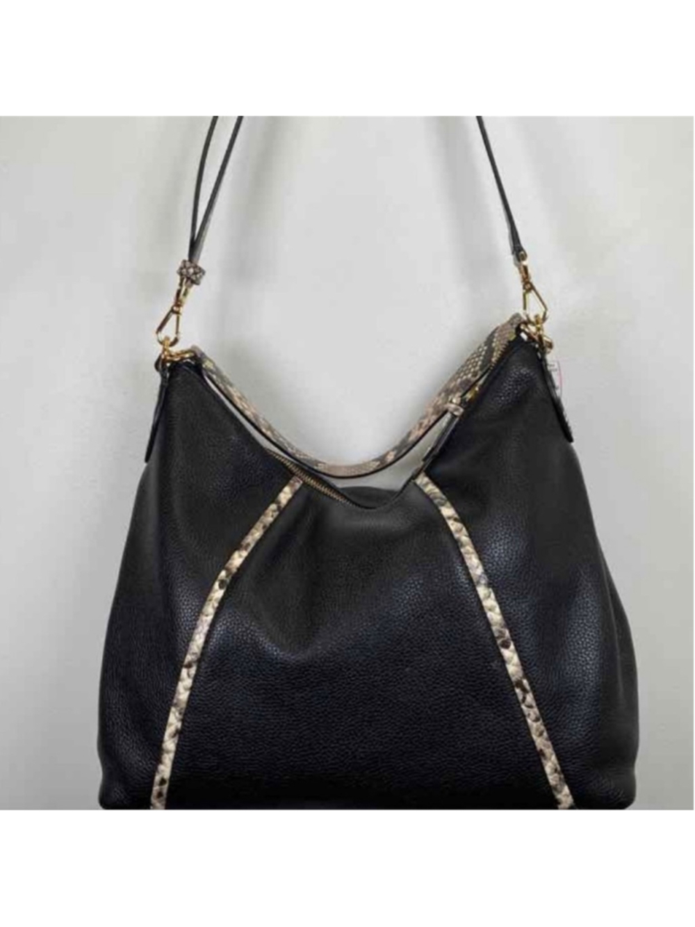 MICHAEL KORS COUTURE BLACK PEBBLE LEATHER WITH SNAKE PRINT HOBO BAG & WALLET EUC - Picture 3 of 11